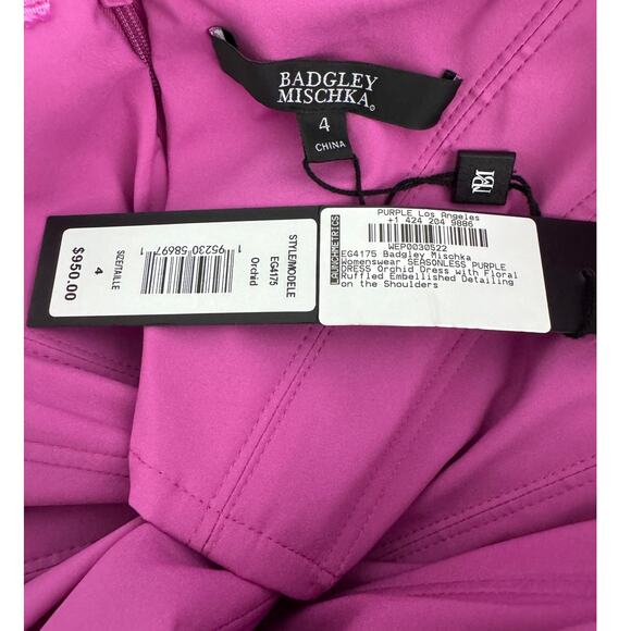 Badgley Mischka Mikado Mermaid Gown Off-Shoulder Pinwheel Flowers pink size 4 - Picture 13 of 15